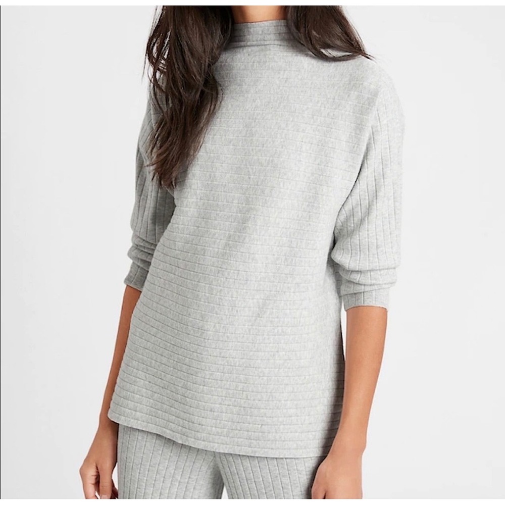 Banana Republic Gray Horizontal Funnel Neck Lenzing Knit Pullover Sweatshirt L